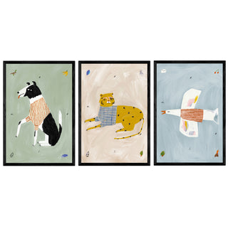 Set Reino Animal de A.S.M.A, 3 cuadros decorativos de animales ilustrados enmarcados en negro