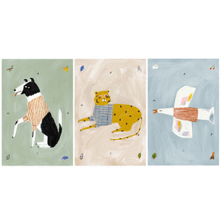 Set Reino Animal de A.S.M.A, 3 cuadros decorativos de animales ilustrados