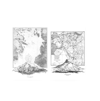 Set Territorios de José Domingo, volcanes chilenos y mapas antiguos en blanco y negro